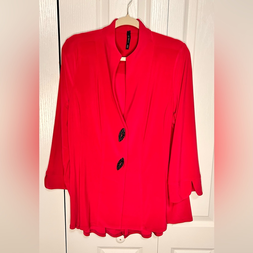 IC by Connie K‎ Women's Pink Two-Button V-Neck Quarter Sleeve Blouse Jacket XL